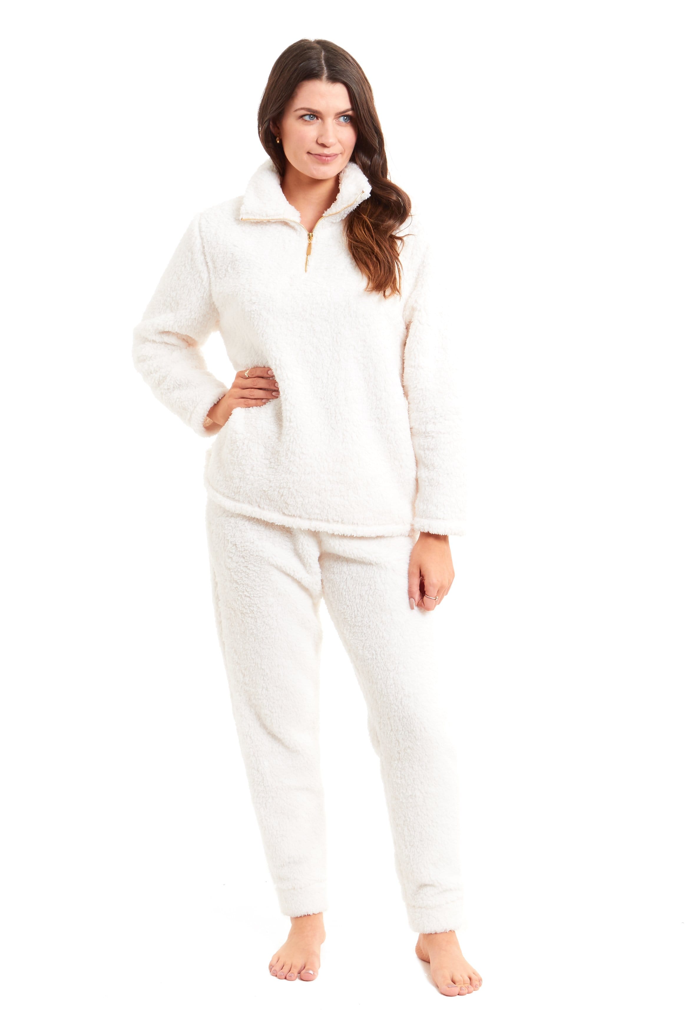OLIVIA ROCCO Women's Teddy Fleece Lounge Set Zip Up Pyjama with Elasticated Waistband Cozy Fluffy Nightwear Relaxed Fit Design For Home