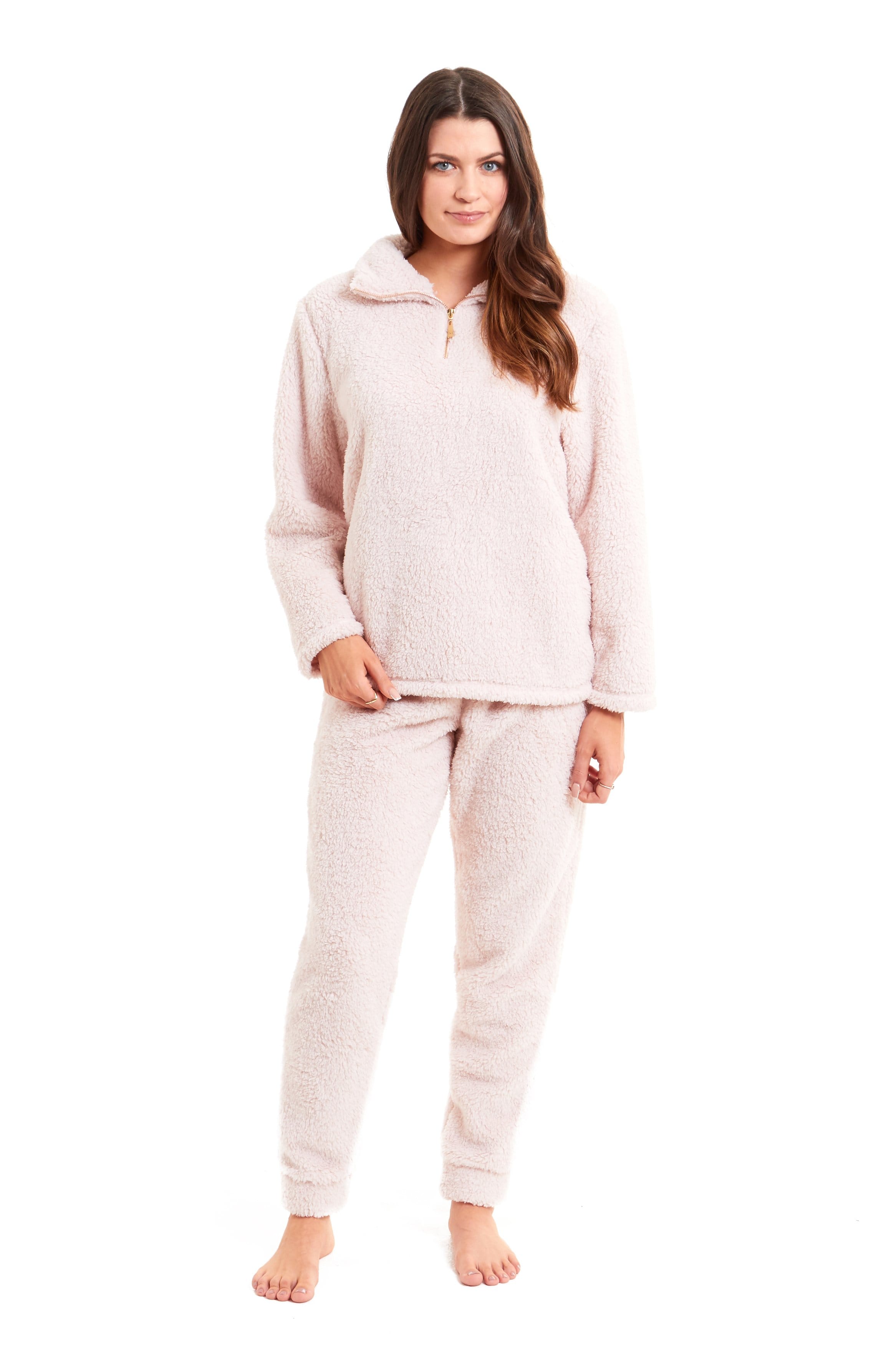 OLIVIA ROCCO Women's Teddy Fleece Lounge Set Zip Up Pyjama with Elasticated Waistband Cozy Fluffy Nightwear Relaxed Fit Design For Home