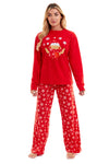 OLIVIA ROCCO Women's Polar Fleece Pyjama Set Festive Robin Design Warm Winter Nightwear Loungewear Christmas Gift For Women
