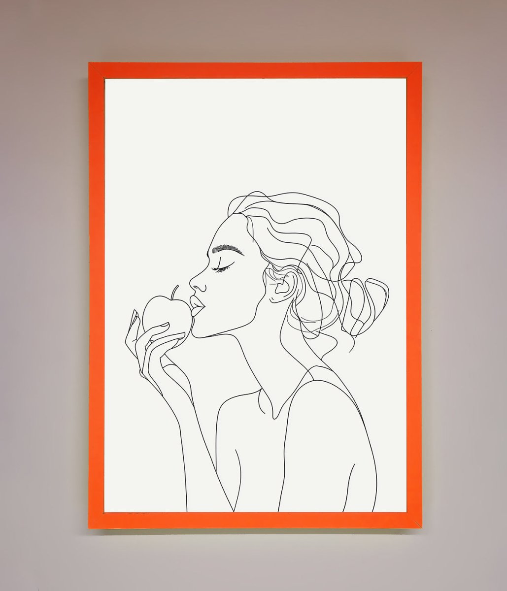 Women With An Apple Line Drawing Framed Poster - Zestio