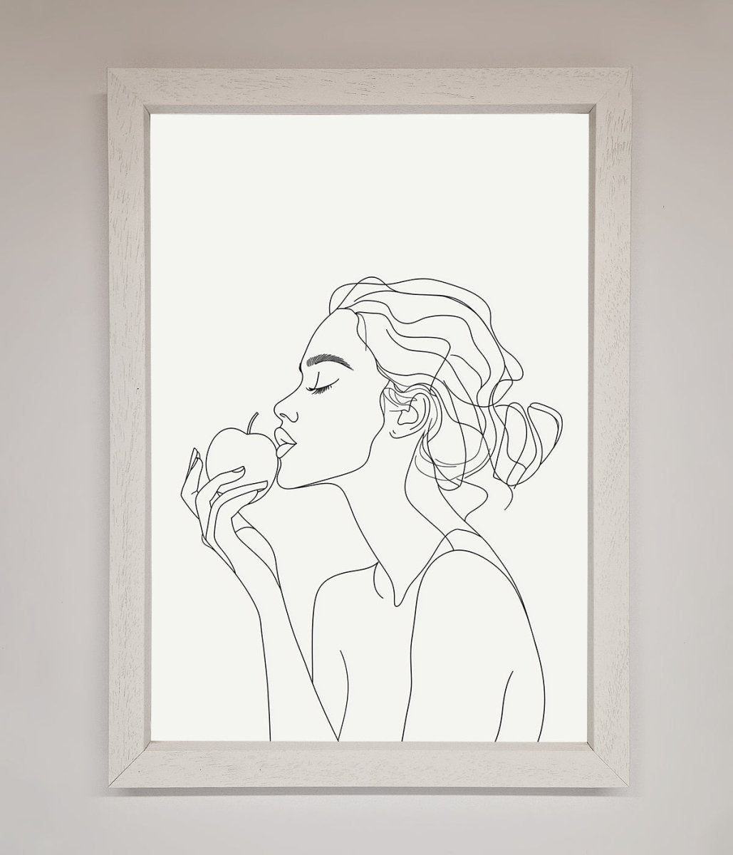 Women With An Apple Line Drawing Framed Poster - Zestio