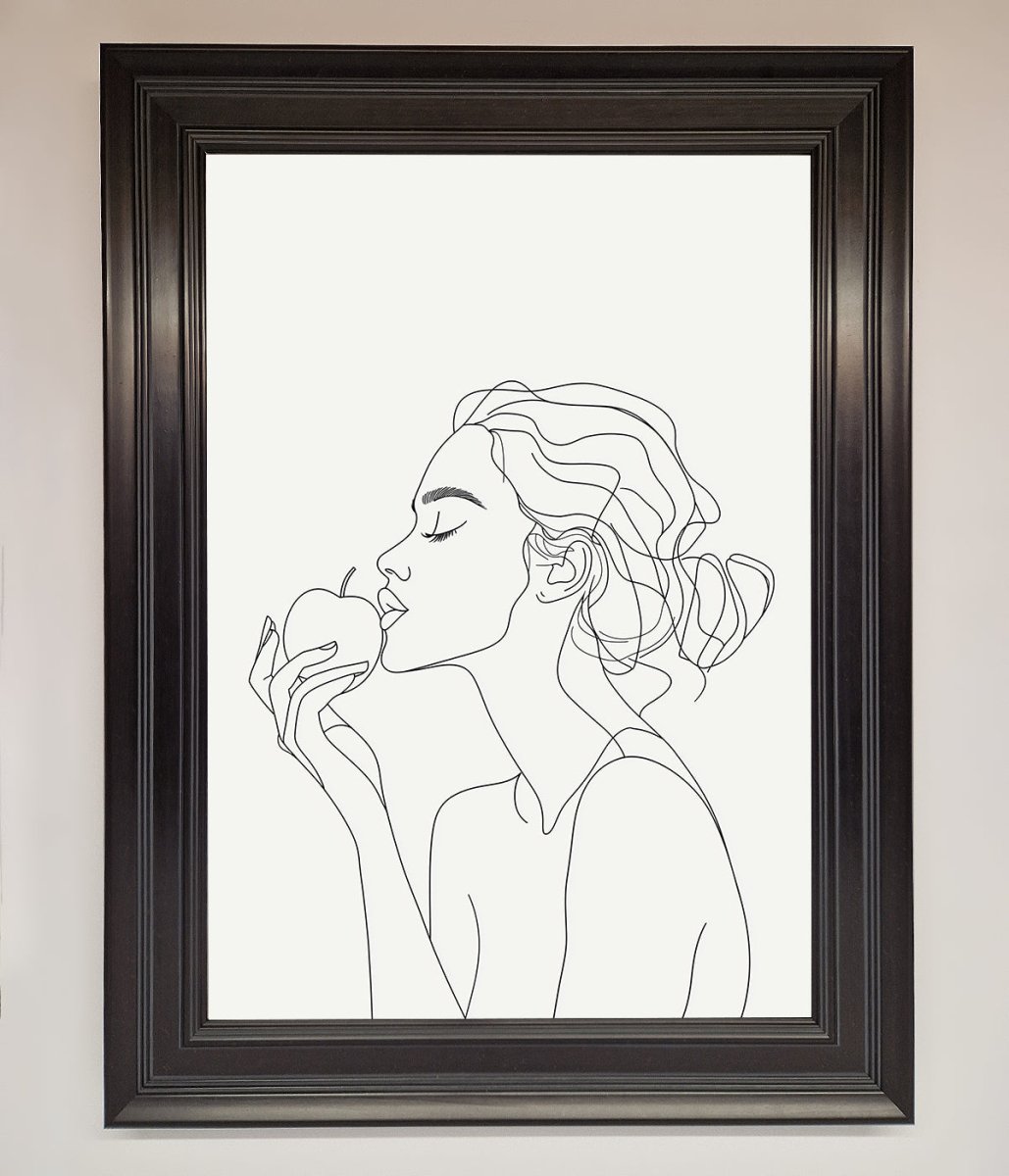 Women With An Apple Line Drawing Framed Poster - Zestio