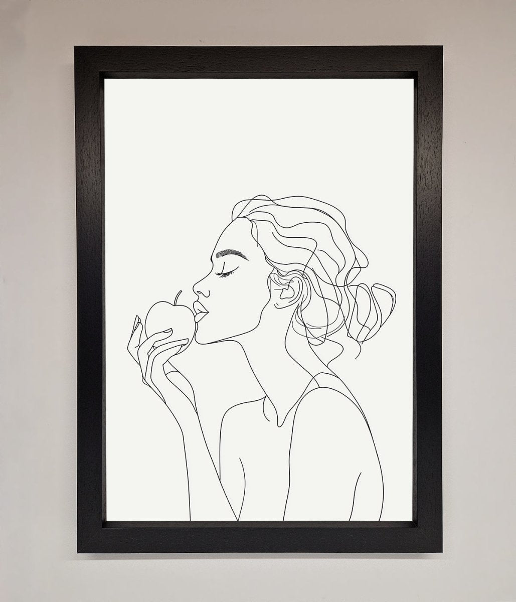 Women With An Apple Line Drawing Framed Poster - Zestio