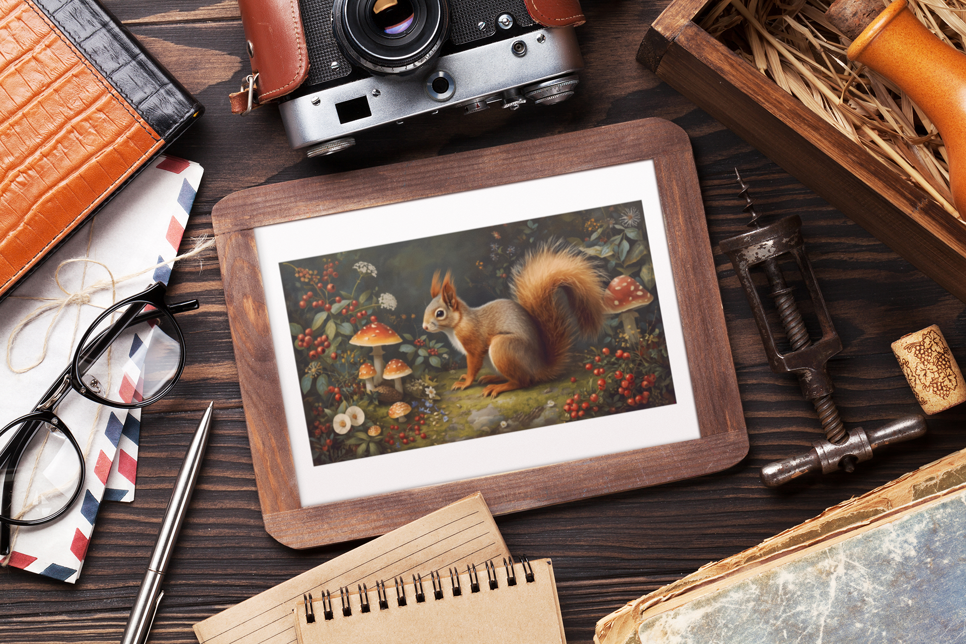 Woodland Squirrel Framed Print – Rustic Nature Wall Art