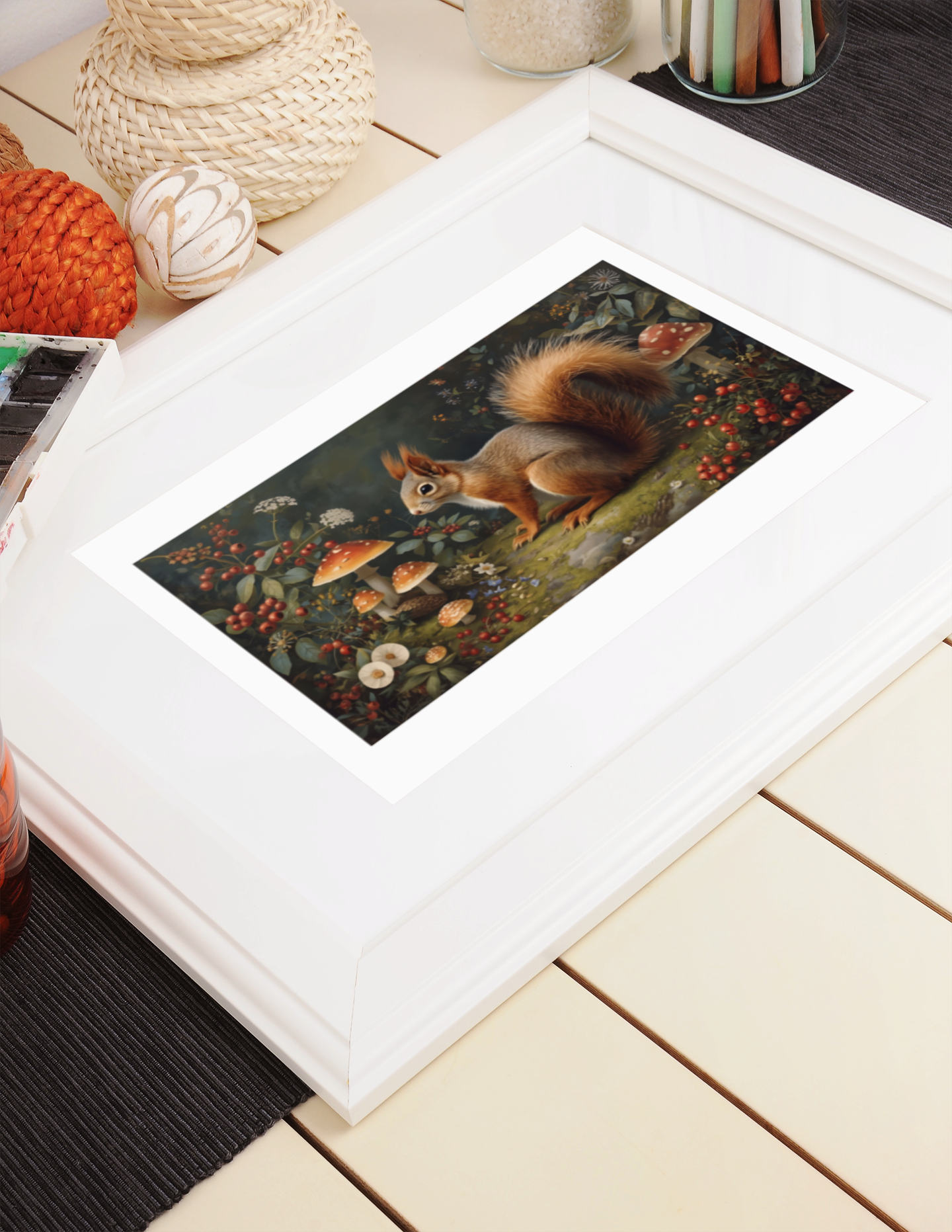 Woodland Squirrel Framed Print – Rustic Nature Wall Art