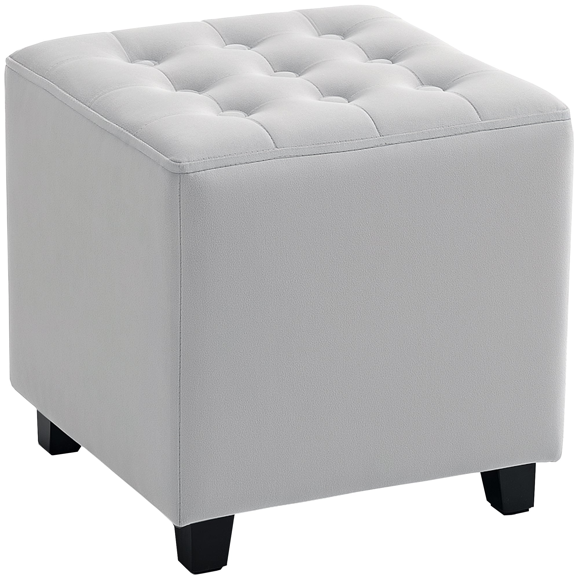HOMCOM Square Footstool Small Ottoman w/ Wood Legs for Bedroom Light Grey