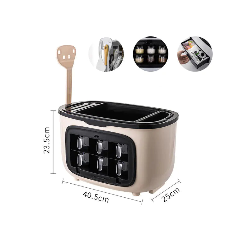 Multifunctional Kitchen Storage Box – Seasoning & Utensil Organiser with Flip Cover