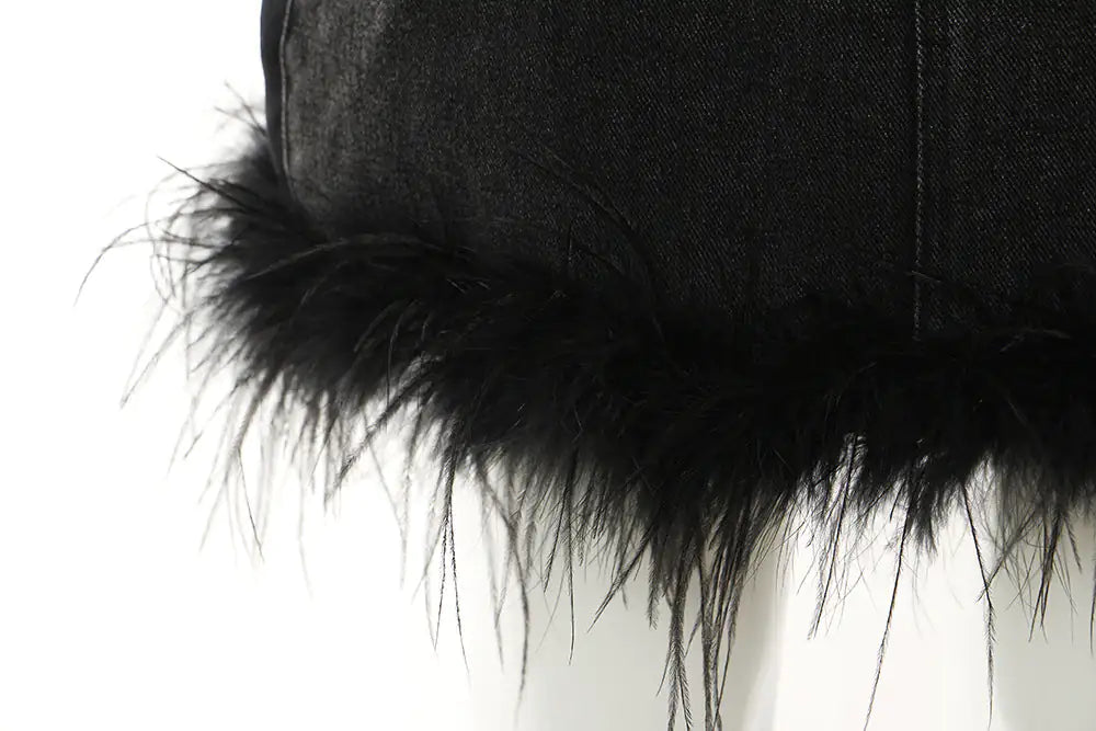 Feathered Elegance A-Line Denim Skirt for Women - Chic High-Rise Summer Fashion