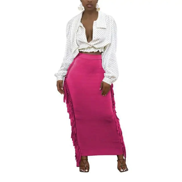 Elegant Women's Tassel Maxi Skirt - Lightweight Bohemian Style for Day or Night
