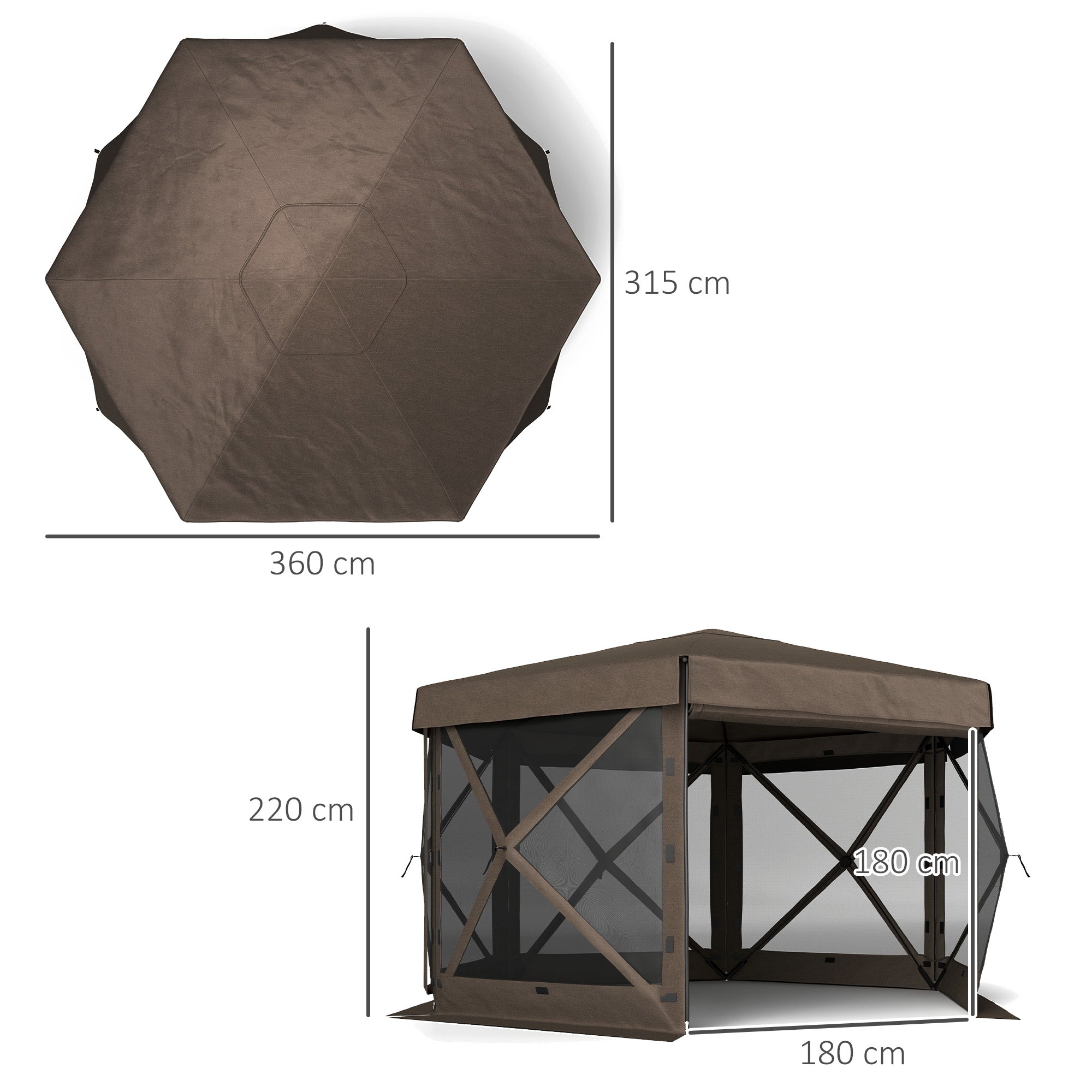 Outsunny 3 x 3(m) Hexagon Pop Up Gazebo with 5 Sides, Netting, Brown