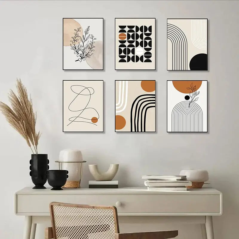 6pcs Boho Abstract Wall Art Prints – Modern Geometric Set for Living Room & Bedroom