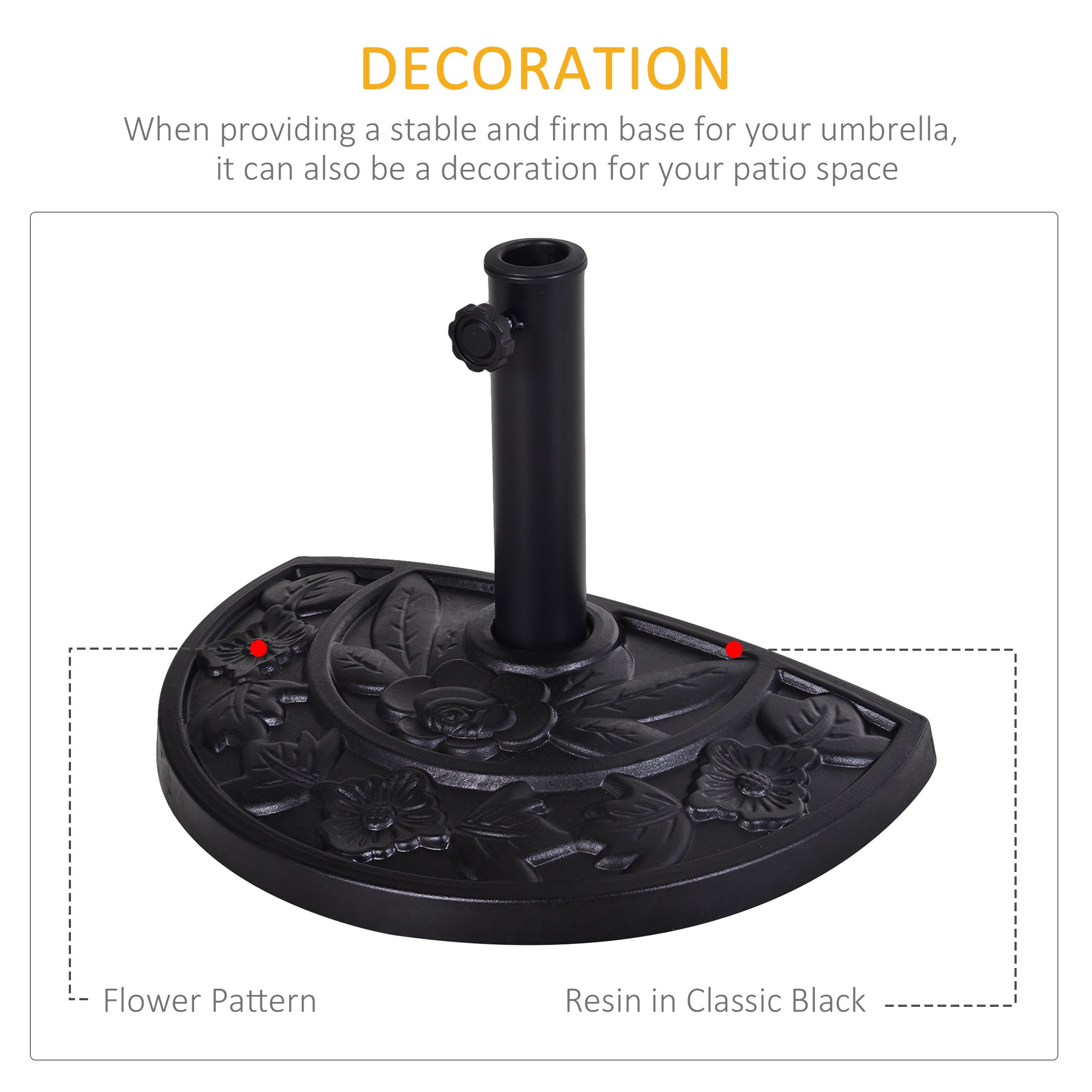 Outsunny 9kg Half Round Parasol Umbrella Base Resin Outdoor Garden Furniture