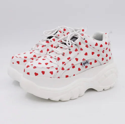 Heart - White Platform Sneaker Shoes with Thick Soles